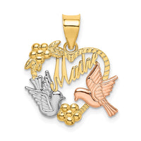 Load image into Gallery viewer, 14k Two-tone w/White Rhodium MADRE Heart w/Doves Charm

