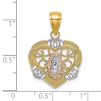 Load image into Gallery viewer, 14KTwo-tone w/White Rhodium Guadalupe In Heart Charm
