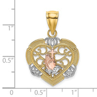 Load image into Gallery viewer, 14K Two-tone w/White Rhod Praying Hands and Cross Heart Charm

