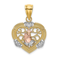 Load image into Gallery viewer, 14K Two-tone w/White Rhod Praying Hands and Cross Heart Charm
