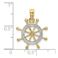 Load image into Gallery viewer, 14K W/ Rhodium 2-D Ship Wheel Charm
