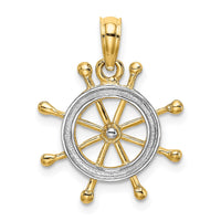Load image into Gallery viewer, 14K W/ Rhodium 2-D Ship Wheel Charm
