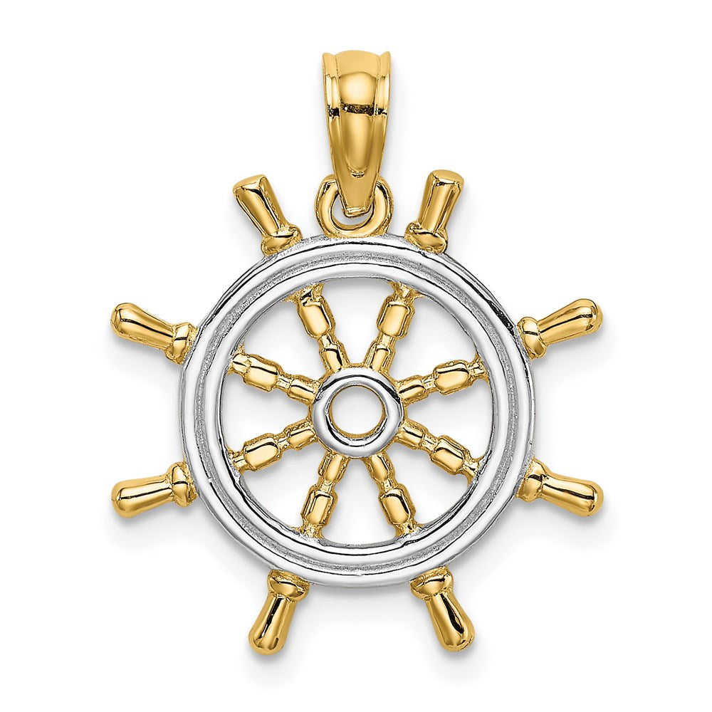 14K w/Rhodium Ships Wheel Pendant