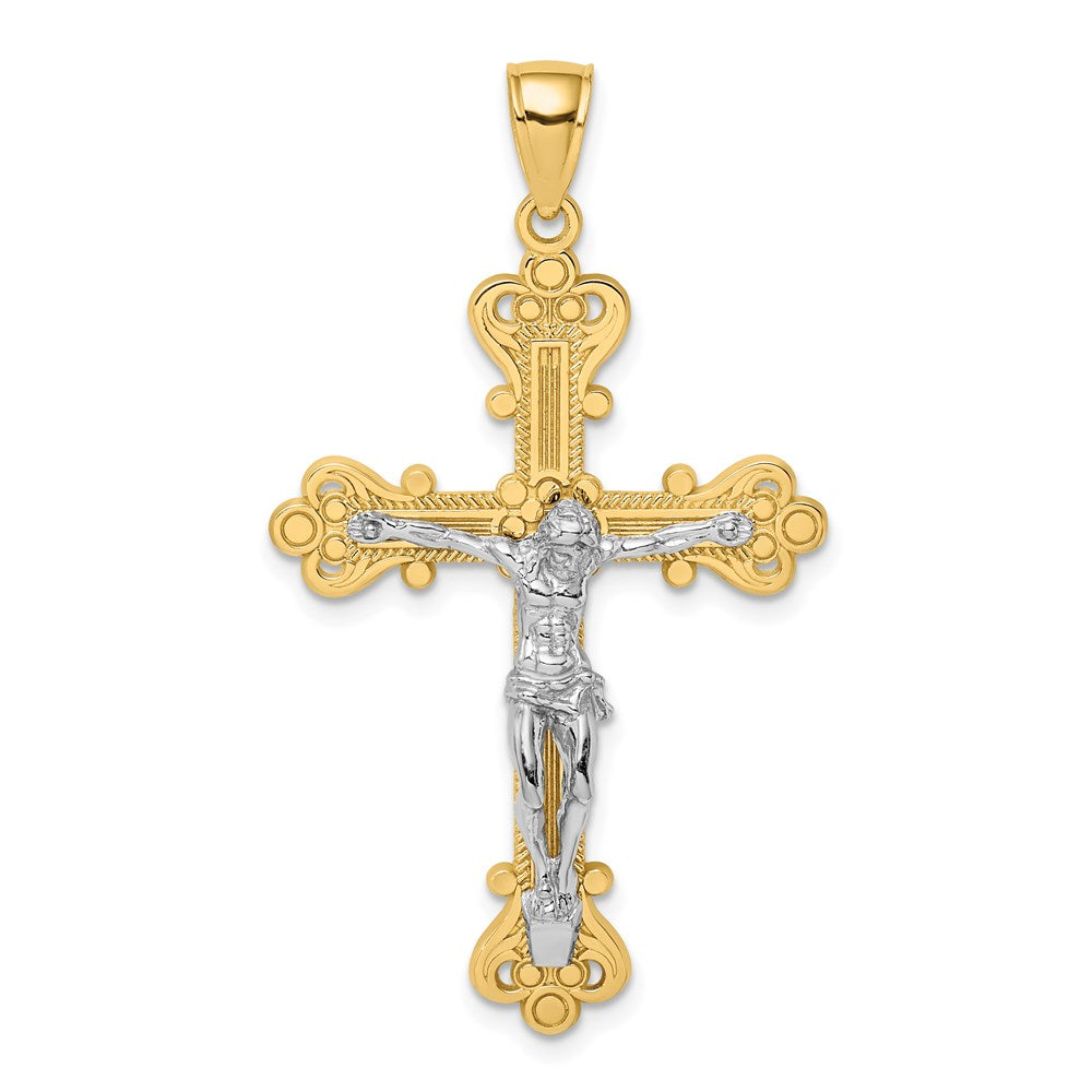 14k Two-Tone Engraved Crucifix Charm