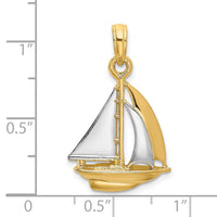 Load image into Gallery viewer, 14K w/ Rhodium 3-D Polished Sailboat Charm

