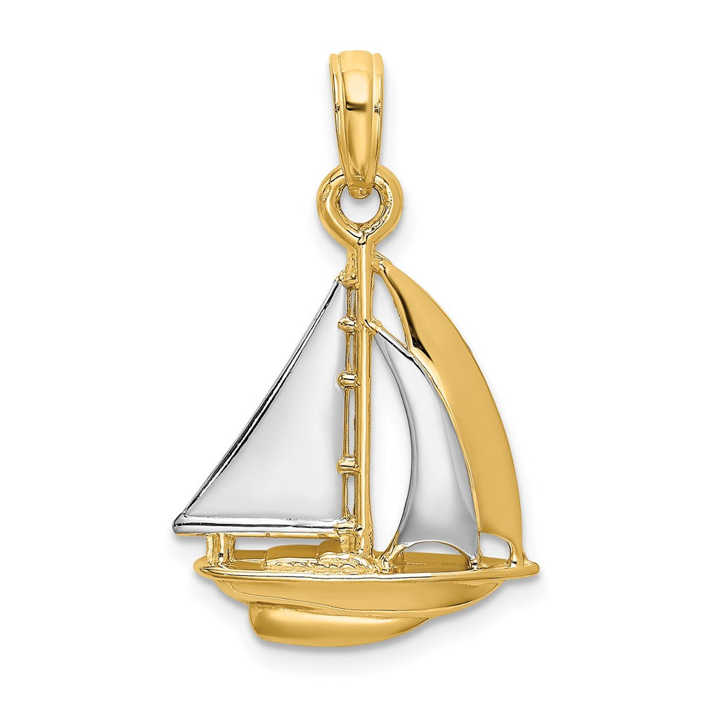 14K w/ Rhodium 3-D Polished Sailboat Charm
