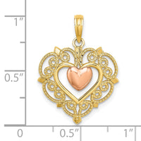 Load image into Gallery viewer, 14k Yellow and Rose Gold Heart w/ Lace Trim Charm
