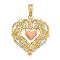 Load image into Gallery viewer, 14k Yellow and Rose Gold Heart w/ Lace Trim Charm
