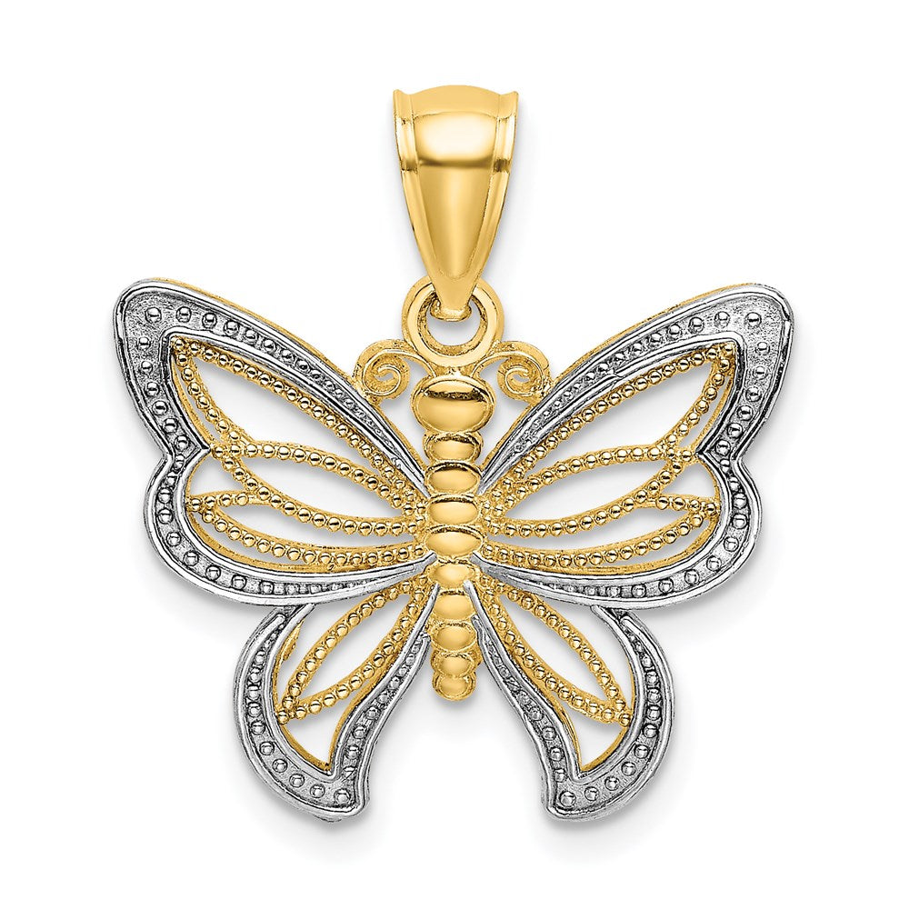 14k w/Rhodium Butterfly w/ White Beaded Wings Charm