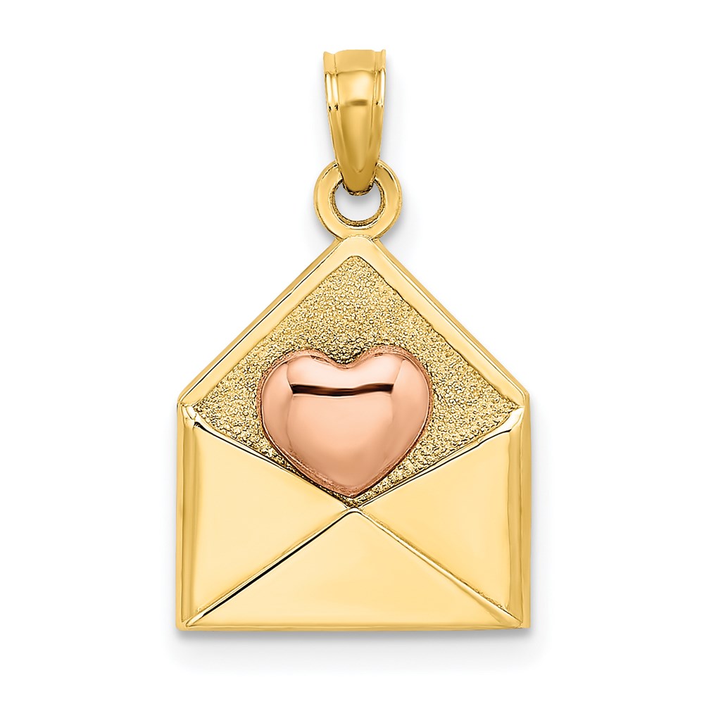 14k Rose and Yellow Gold 3-D XOXO Envelope Heart Charm
