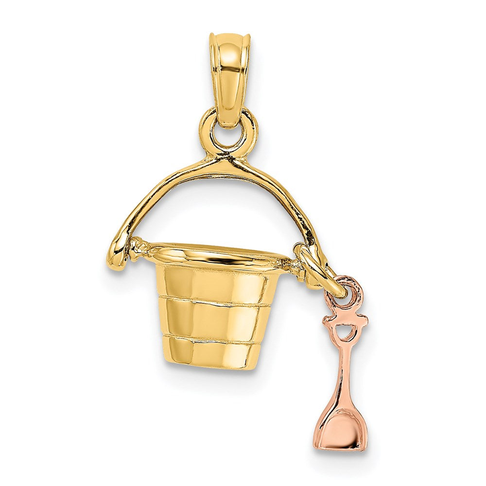 14K Rose and Yellow Gold 3-D Beach Bucket and Shovel Charm