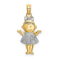 Load image into Gallery viewer, 14K Textured w/Rhodium Girl Charm
