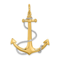 Load image into Gallery viewer, 14K w/Rhodium 3-D Large Anchor w/Rope and Shackle Bail Charm
