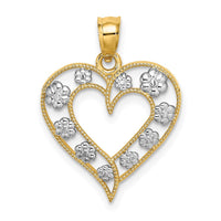 Load image into Gallery viewer, 14k Two-Tone Textured Cut-Out Heart w/ Flowers Charm
