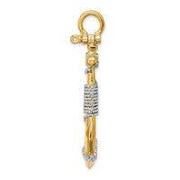 Load image into Gallery viewer, 14K 3-D Large Anchor Wrapped Rope Charm Yellow Gold with Rhodium Plating
