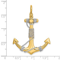 Load image into Gallery viewer, 14K 3-D Large Anchor Wrapped Rope Charm Yellow Gold with Rhodium Plating

