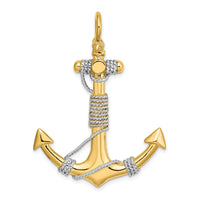 Load image into Gallery viewer, 14K 3-D Large Anchor Wrapped Rope Charm Yellow Gold with Rhodium Plating
