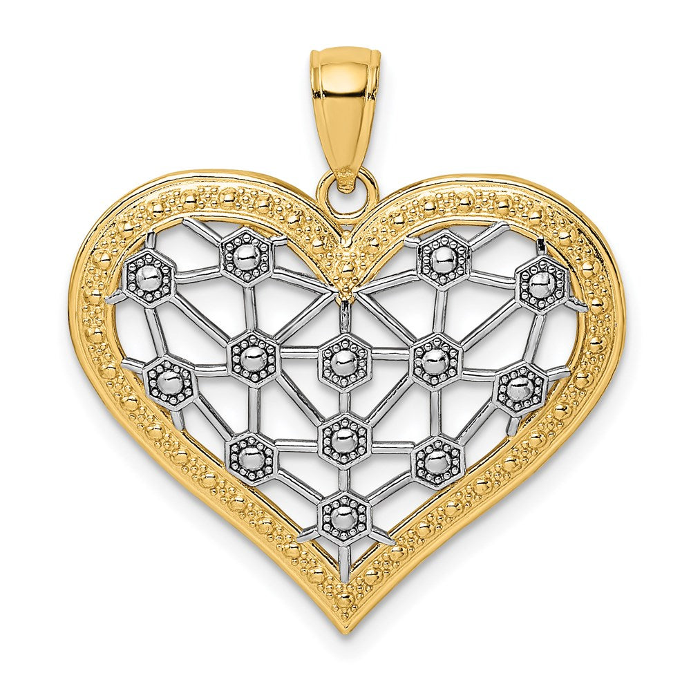 14k w/Rhodium Lattice Center Heart Charm
