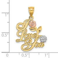 Load image into Gallery viewer, 14k Two-tone w/White Rhodium I LOVE YOU w/Flowers Charm
