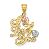 Load image into Gallery viewer, 14k Two-tone w/White Rhodium I LOVE YOU w/Flowers Charm
