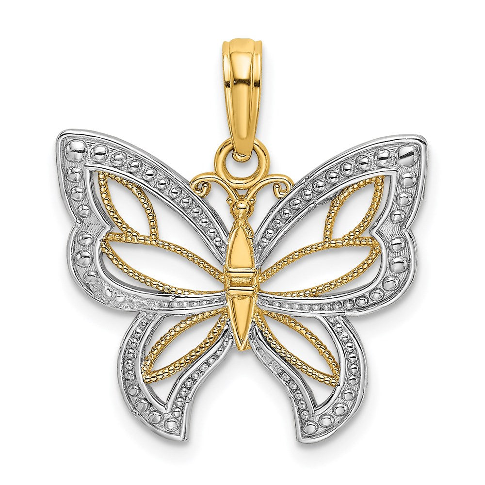 14k w/Rhodium Butterfly w/ White Beaded Wings Charm