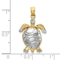 Load image into Gallery viewer, 14K with White Rhodium Polished 3-D Moveable Sea Turtle Charm
