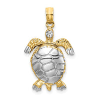 Load image into Gallery viewer, 14K with White Rhodium Polished 3-D Moveable Sea Turtle Charm
