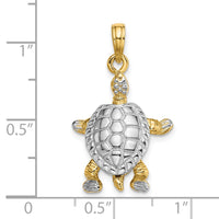 Load image into Gallery viewer, 14K with White Rhodium 3-D Land Turtle W/ Moveable Head Charm
