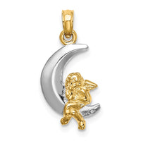 Load image into Gallery viewer, 14K w/Rhodium 3-D Angel on Moon Charm
