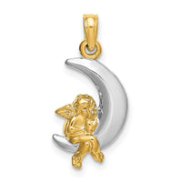 Load image into Gallery viewer, 14K w/Rhodium 3-D Angel on Moon Charm
