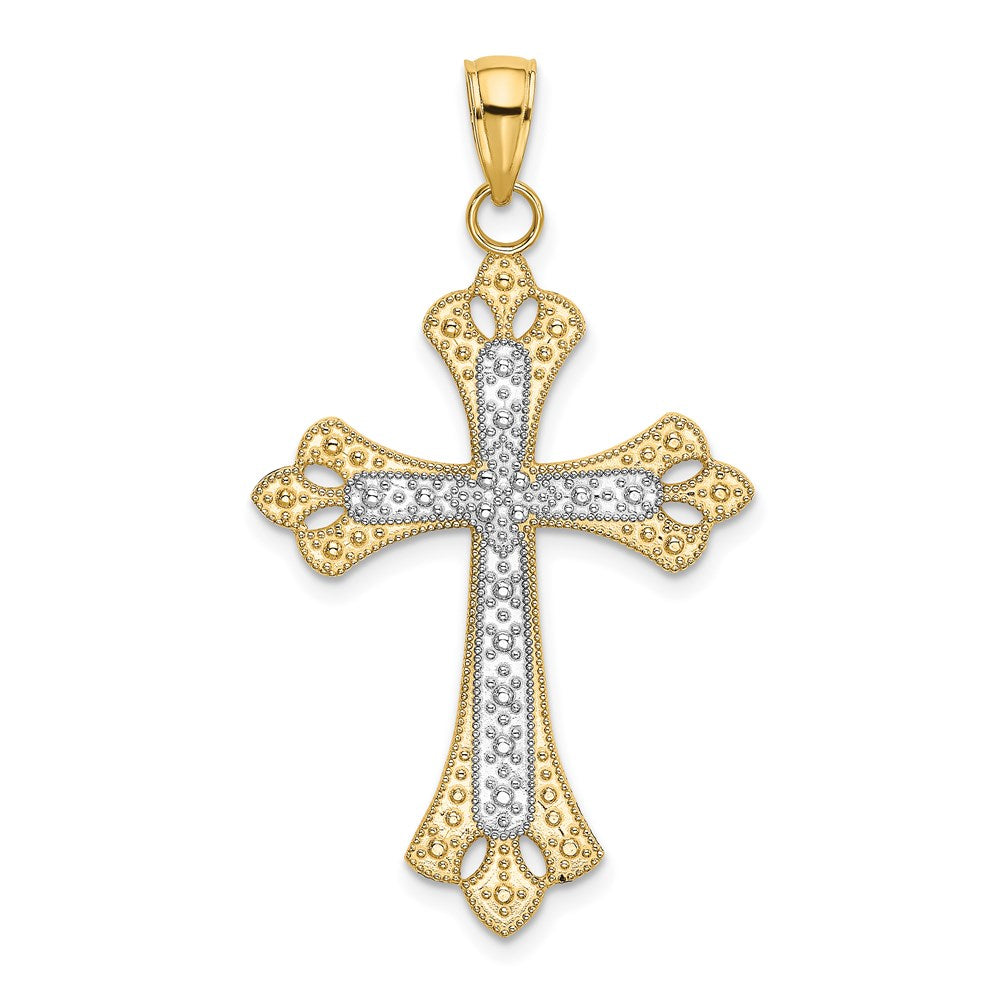 14K W/ Rhodium Scalloped Edges Cross Charm