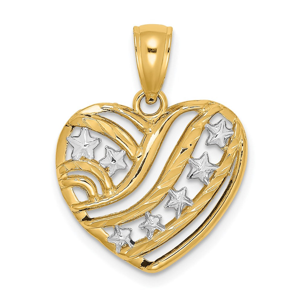 14k w/Rhodium Stars and Stripes Heart Charm
