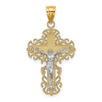 Load image into Gallery viewer, 14K Two-Tone w/Lace Trim Crucifix Charm

