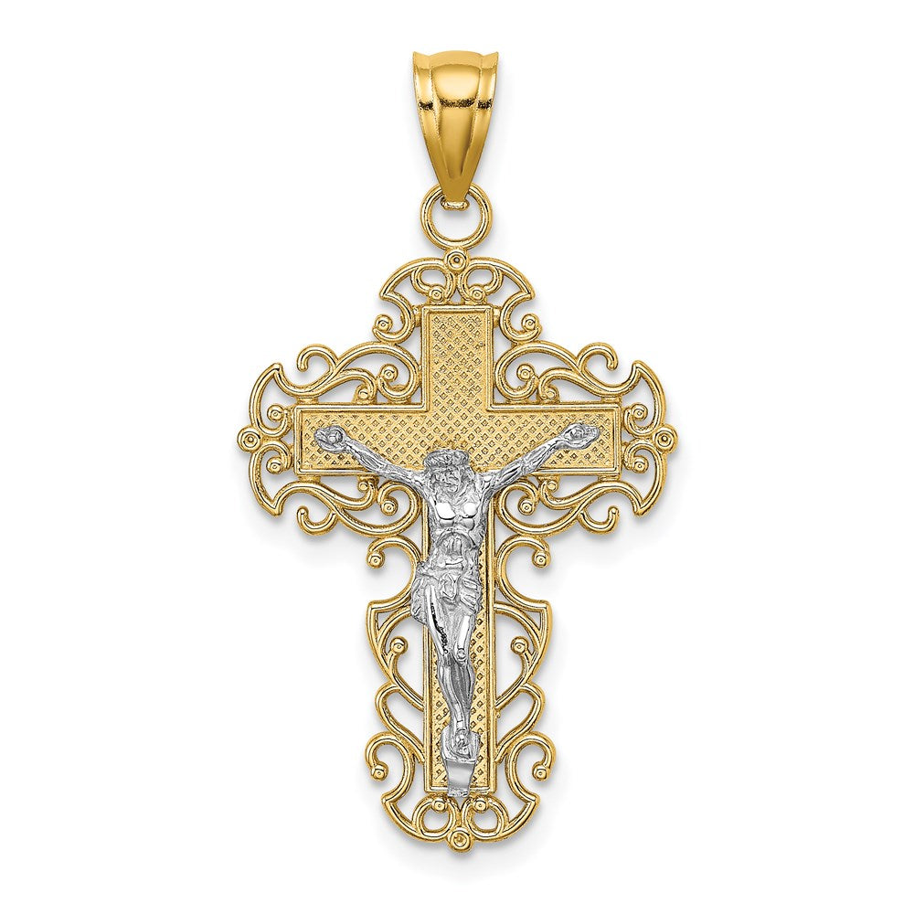 14K Two-Tone w/Lace Trim Crucifix Charm