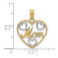 Load image into Gallery viewer, 14k with White Rhodium Textured MOM Heart Charm
