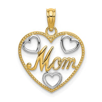Load image into Gallery viewer, 14k with White Rhodium Textured MOM Heart Charm

