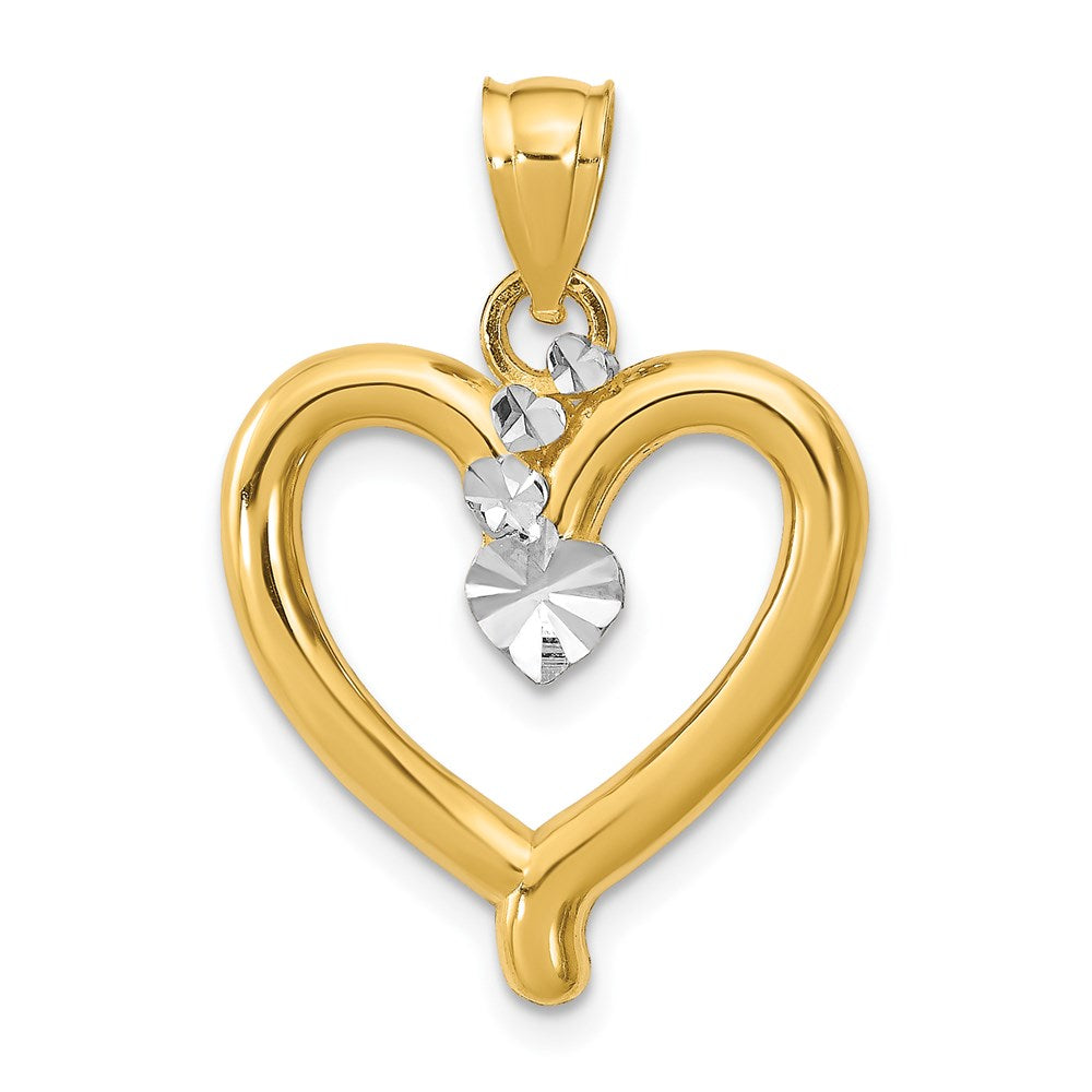 14k w/Rhodium Diamond-cut Heart Charm