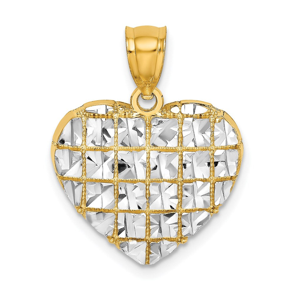 14k w/Rhodium Diamond-cut Heart Charm