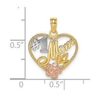 Load image into Gallery viewer, 14k Two-tone White Rhodium Textured #1 Mom Heart Charm
