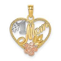 Load image into Gallery viewer, 14k Two-tone White Rhodium Textured #1 Mom Heart Charm
