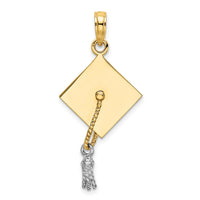 Load image into Gallery viewer, 14k 3-D Graduation Cap w/ White Rhodium Moveable Tassle Charm
