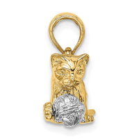 Load image into Gallery viewer, 14k Two-Tone 3-D Cat Playing with Moveable Ball Charm
