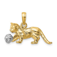 Load image into Gallery viewer, 14k Two-Tone 3-D Cat Playing with Moveable Ball Charm
