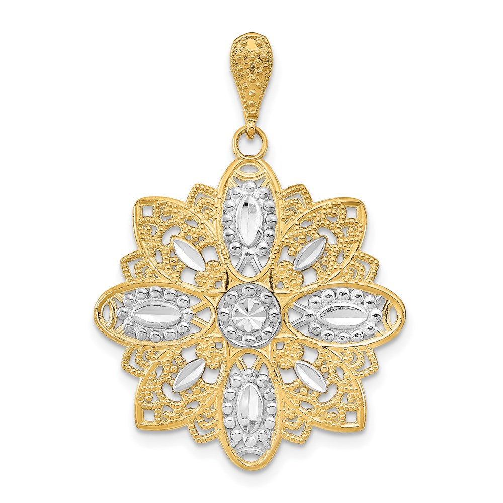 14K w/Rhodium D/C and Filigree Flower Charm
