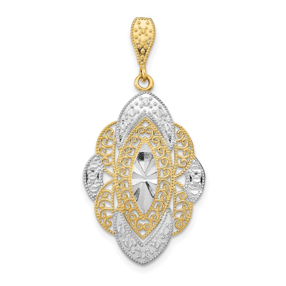 14K w/Rhodium D/C Filigree Oval Charm