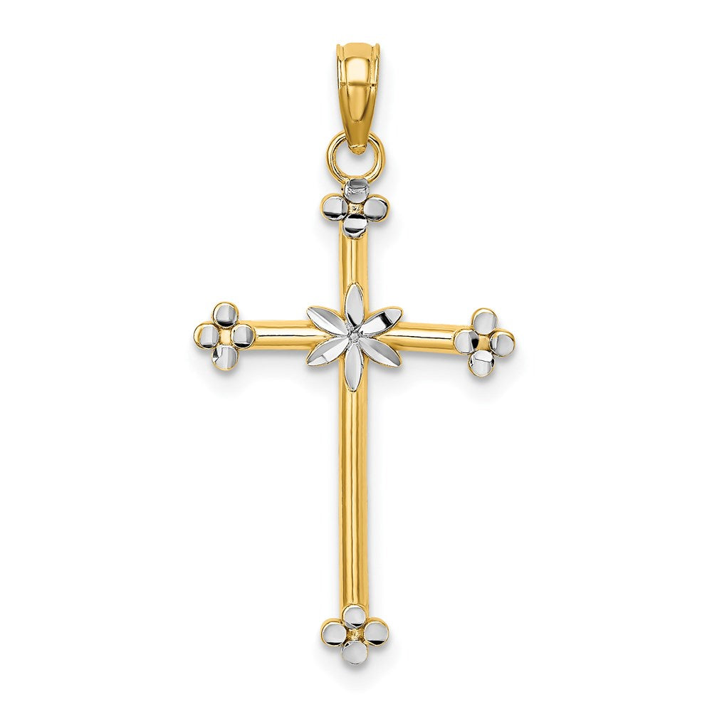 14k w/ Rhodium Thin D/C Cross Charm