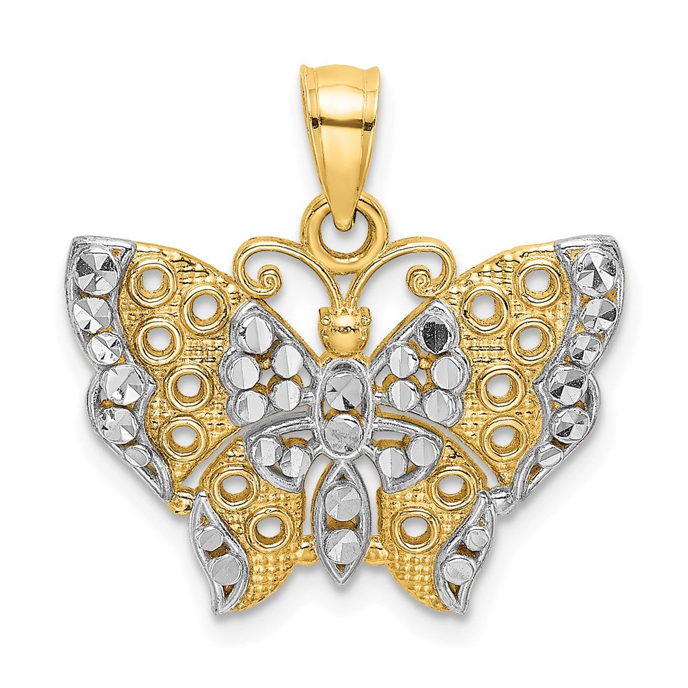 14k w/Rhodium Cut-out Wings Butterfly Pendant