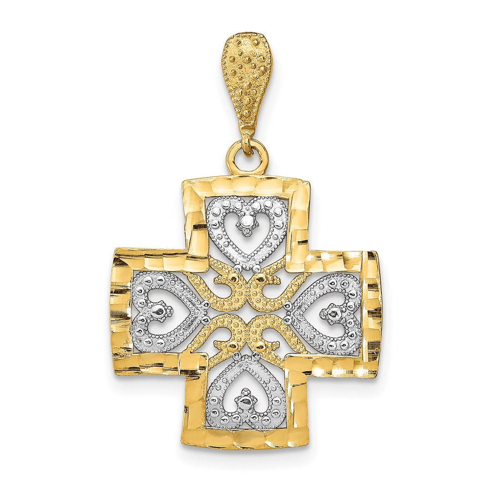 14K w/Rhodium D/C Heart Cross Charm