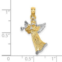 Load image into Gallery viewer, 14k w/ White Rhodium 3-D Angel Playing Trumpet Charm
