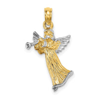 Load image into Gallery viewer, 14k w/ White Rhodium 3-D Angel Playing Trumpet Charm
